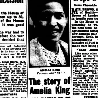 Newspaper extract about Amelia King